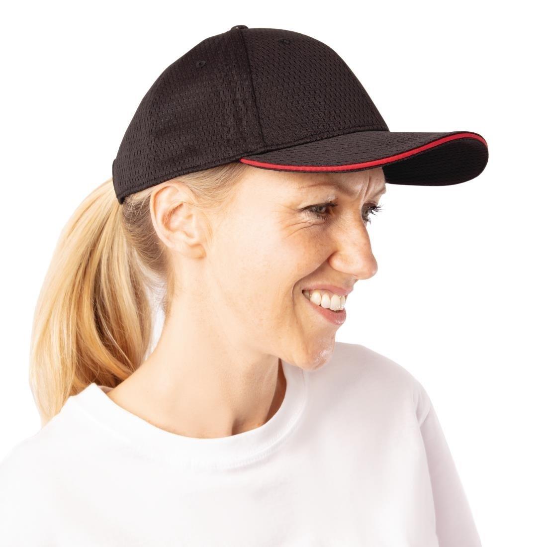 Casquette baseball Cool Vent Chef Works noire et rouge - FRANCE CHR