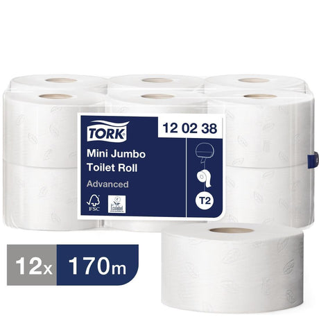 Papier toilette 2 plis Mini Jumbo Tork 170m (Lot de 12) - FRANCE CHR