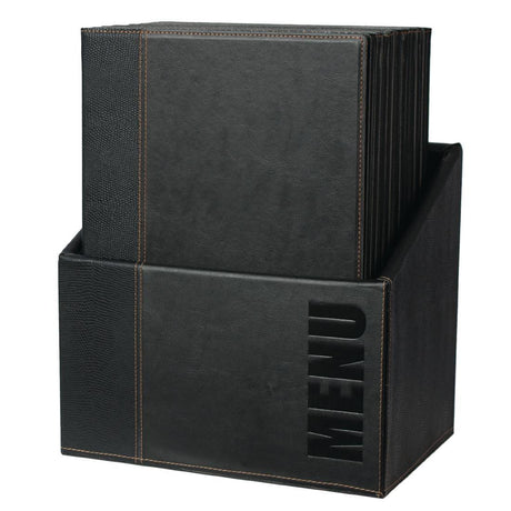 Porte-menus contemporains A4 noirs avec boîte de rangement (lot de 20) - FRANCE CHR