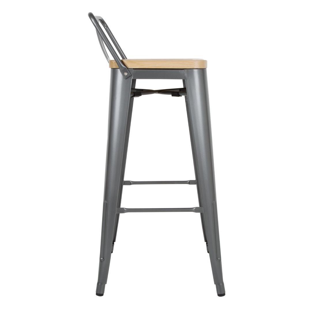 Tabourets bistro hauts avec dossier et assise en bois Bolero gris métallisé (lot de 4) - FRANCE CHR