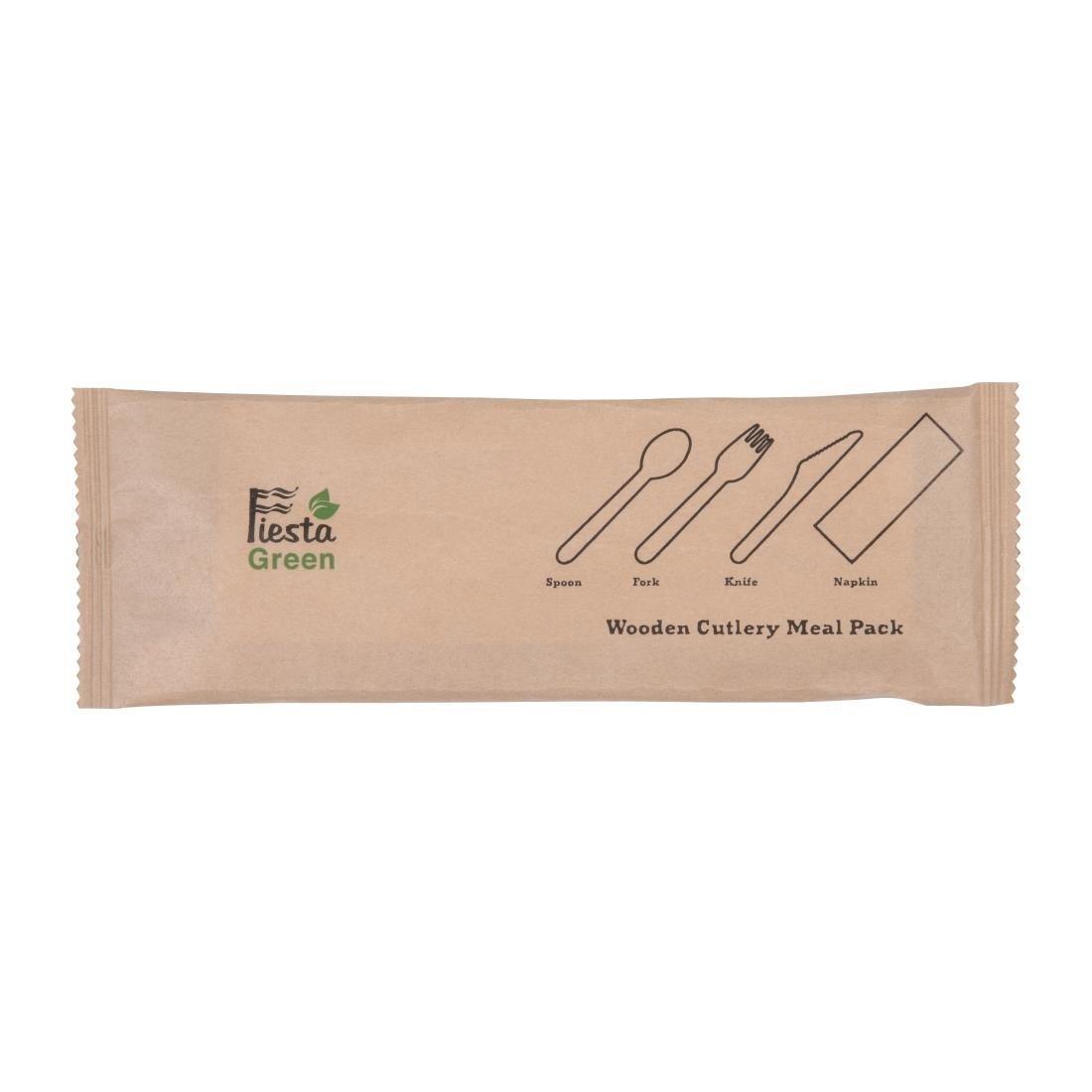 Sachets repas couverts en bois avec serviette Fiesta Compostable (lot de 250) - FRANCE CHR