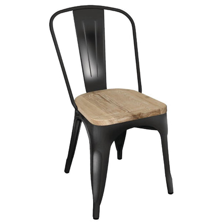 Chaise en acier noir avec assise en bois Bolero Bistro (lot de 4) - FRANCE CHR