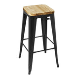 Tabouret bistro haut en acier noir avec assise en bois Bolero lot de 4 - FRANCE CHR