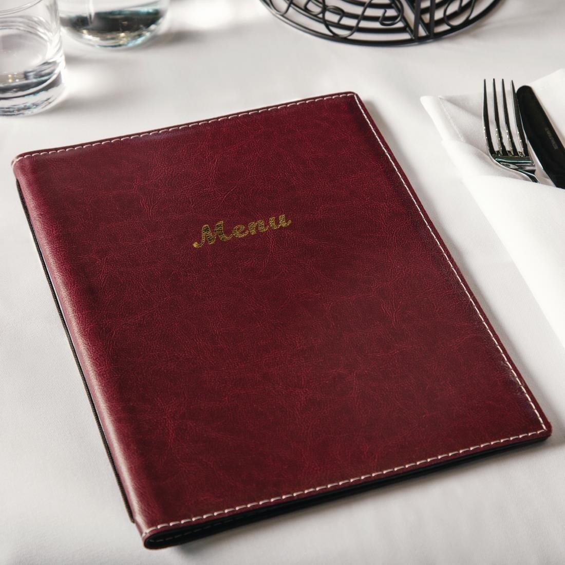 Protège-menus en simili cuir Olympia A4 bordeaux - FRANCE CHR