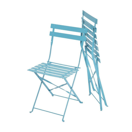 Chaises de terrasse pliantes en acier Bolero bleu turquoise (Lot de 2) - FRANCE CHR