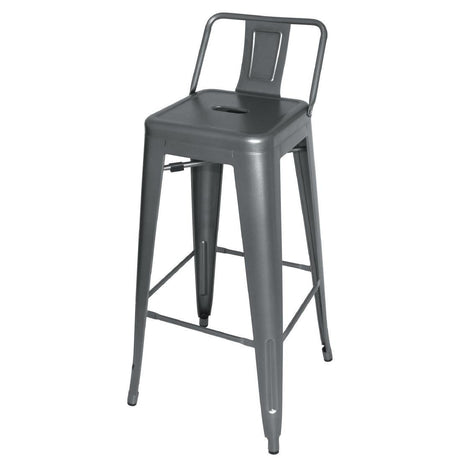 Tabourets hauts en acier gris métal avec dossier Bolero Bistro (lot de 4) - FRANCE CHR