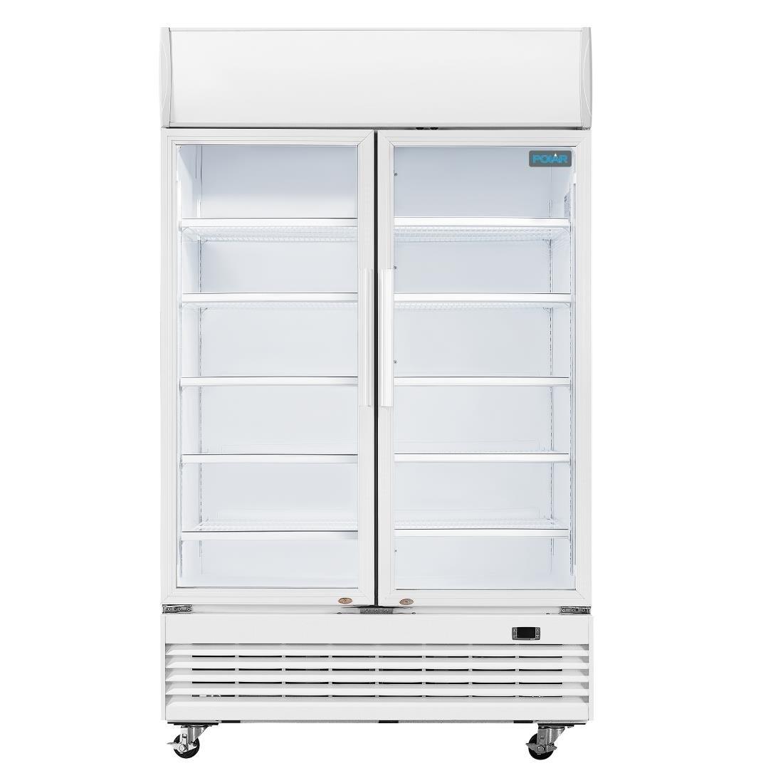 Armoire réfrigérée 2 portes vitrées à charnières avec caisson lumineux Polar Série G 950L - FRANCE CHR