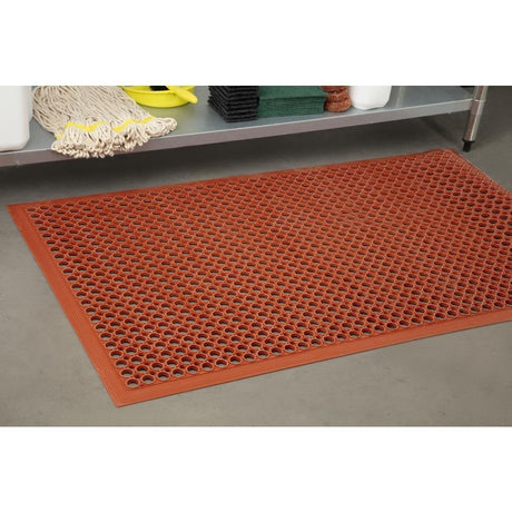 Tapis en caoutchouc anti-dérapant et anti-fatigue Jantex rouge 1500 x 900mm - FRANCE CHR