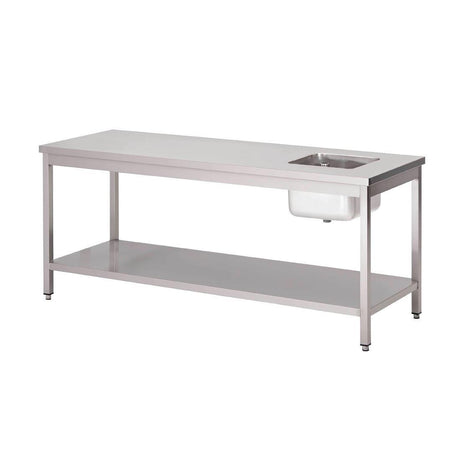 Table du chef inox avec bac à gauche et étagère basse Gastro M 1600 x 700 x 850mm - FRANCE CHR