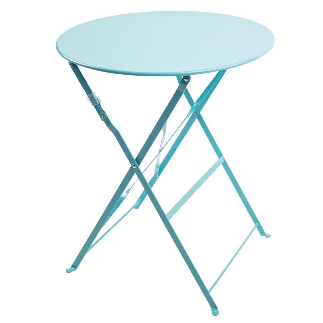 Table de terrasse ronde en acier Bolero bleu turquoise 595mm - FRANCE CHR