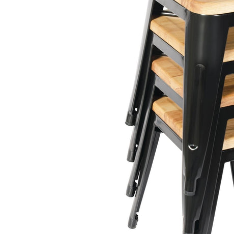 Tabourets bistro bas en acier noir avec assise en bois Bolero (lot de 4) - FRANCE CHR