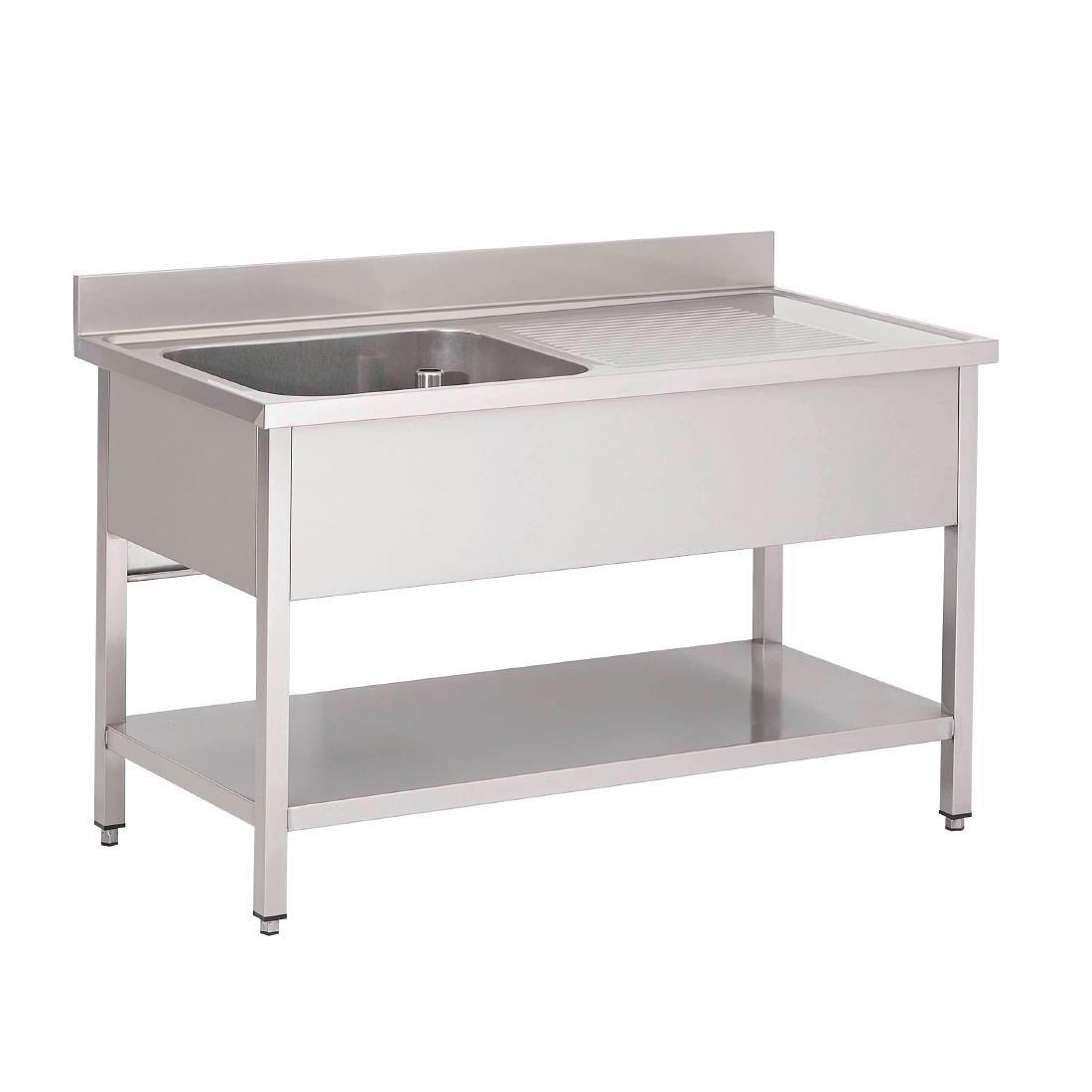 Plonge inox avec étagère basse Gastro M 1 bac à gauche 160 x 70 x 85 cm - FRANCE CHR