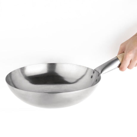 Wok fond plat en acier doux Vogue 25,4 cm - FRANCE CHR