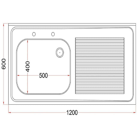 Plonge inox soudée cuve à gauche égouttoir à droite Holmes 1200 mm - FRANCE CHR
