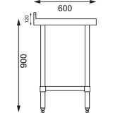 Table de préparation avec rebord en acier inoxydable Vogue 1200 x 600mm - FRANCE CHR