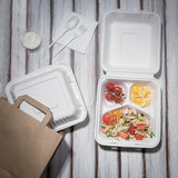 Boîtes 3 compartiments avec couvercle à charnière compostables en bagasse Fiesta Compostable 201mm (lot de 200) - FRANCE CHR