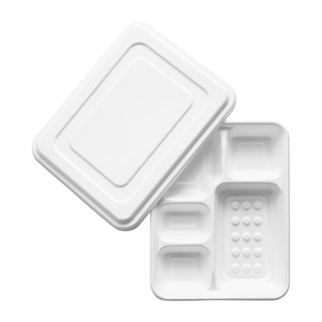 Plateaux repas 5 compartiments en bagasse avec couvercle Vegware (lot de 200) - FRANCE CHR