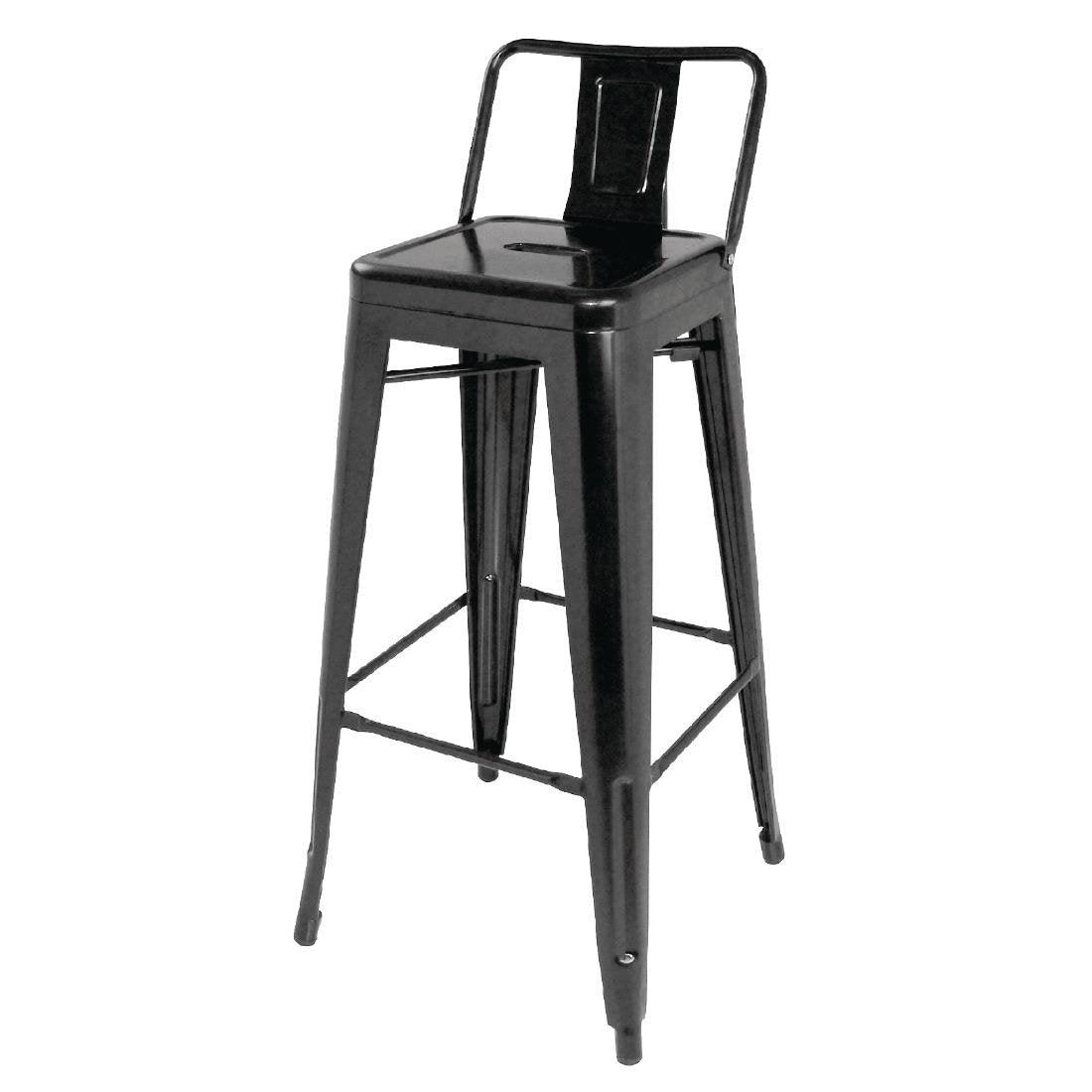 Tabourets hauts en acier noir avec dossier Bolero Bistro (lot de 4) - FRANCE CHR