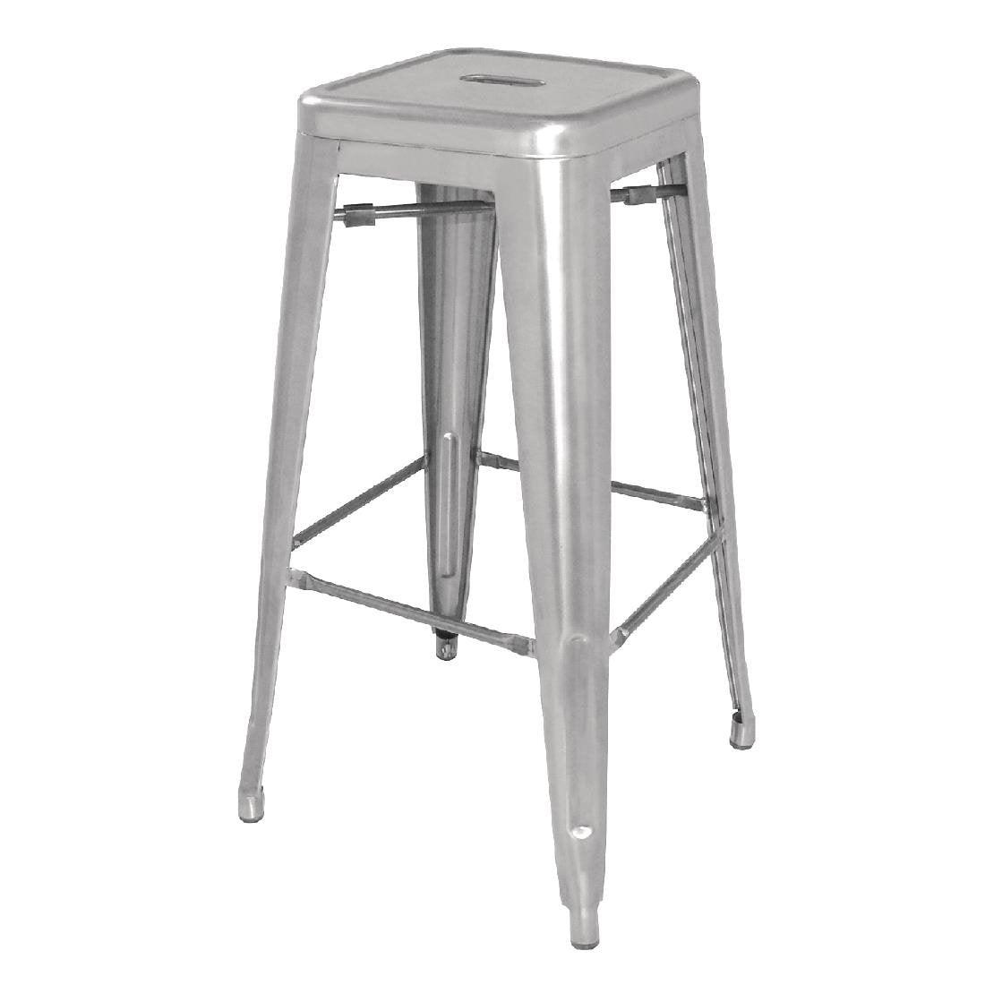 Tabourets hauts en acier galvanisé Bolero Bistro gris argenté (lot de 4) - FRANCE CHR