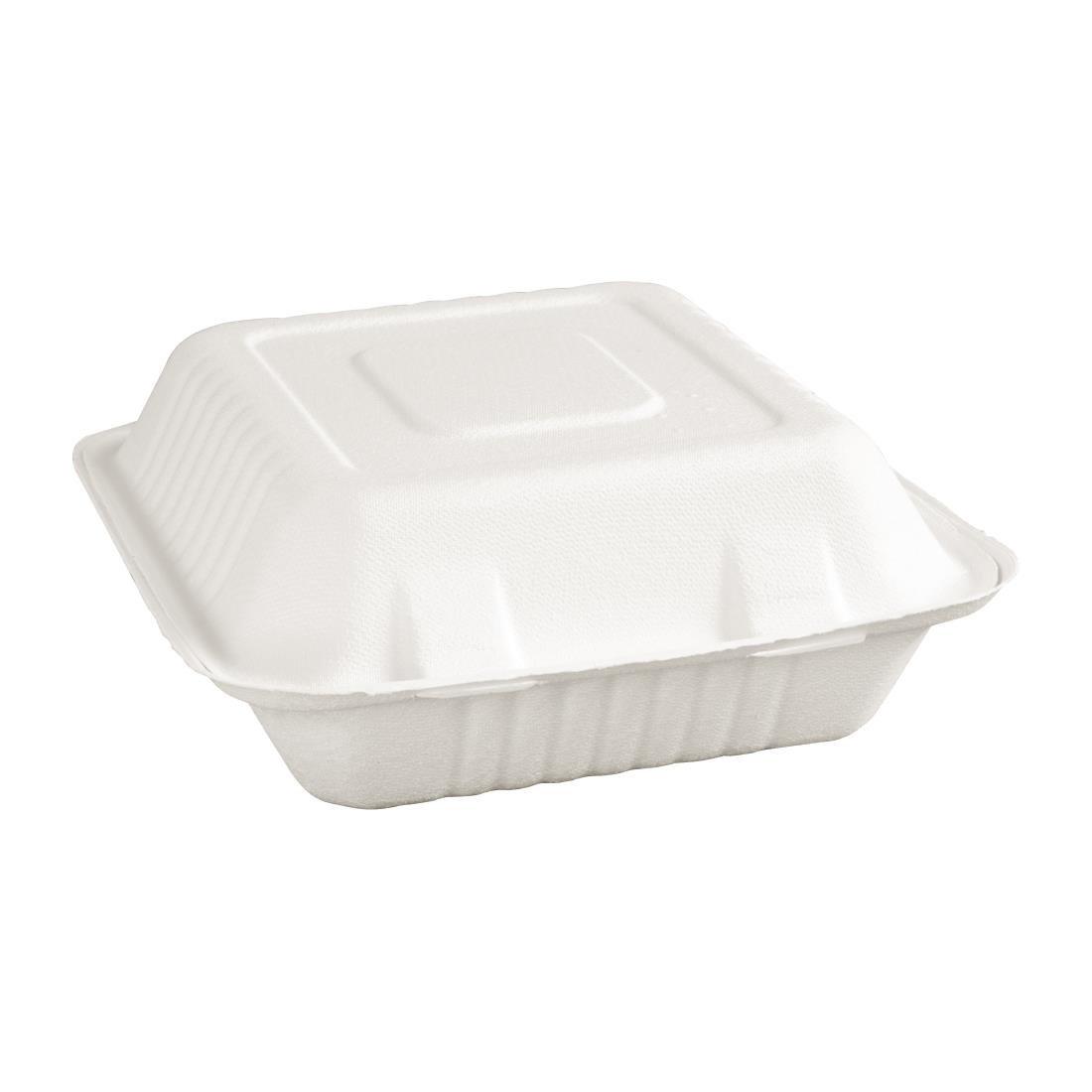 Boîtes 3 compartiments avec couvercle à charnière compostables en bagasse Fiesta Compostable 201mm (lot de 200) - FRANCE CHR