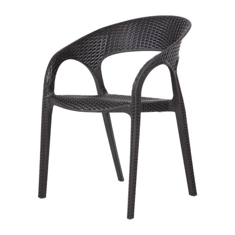 Fauteuils enveloppants en rotin PP Bolero noirs (lot de 4) - FRANCE CHR