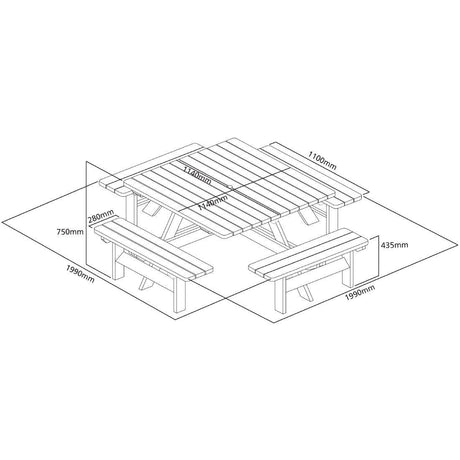 Table de pique-nique en bois carrée Rowlinson 1980mm - FRANCE CHR
