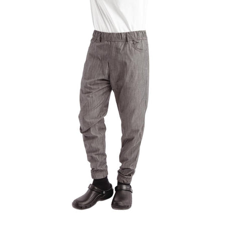 Pantalon de cuisine Works Urban Jogger 257 à fines rayures noires et blanches S - FRANCE CHR