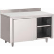 Table armoire inox avec portes coulissantes et dosseret Gastro M 1400 x 700 x 880mm - FRANCE CHR