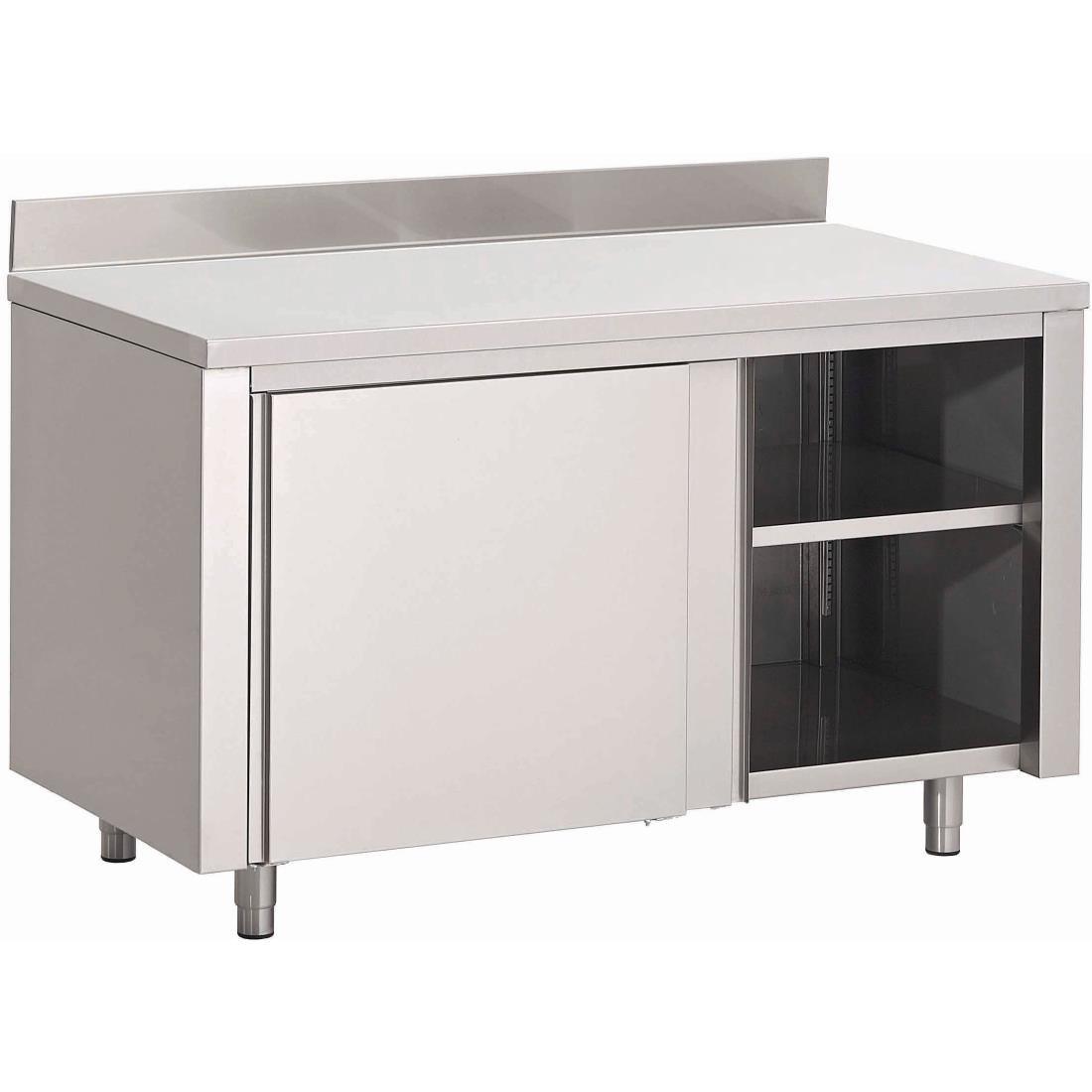 Table armoire inox avec portes coulissantes et dosseret Gastro M 1400 x 700 x 880mm - FRANCE CHR