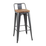 Tabourets bistro hauts avec dossier et assise en bois Bolero gris métallisé (lot de 4) - FRANCE CHR