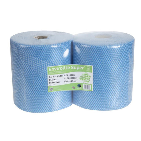 Rouleaux de chiffons de nettoyage antibactériens EcoTech Envirolite Super bleus (lot de 2 x 500) - FRANCE CHR