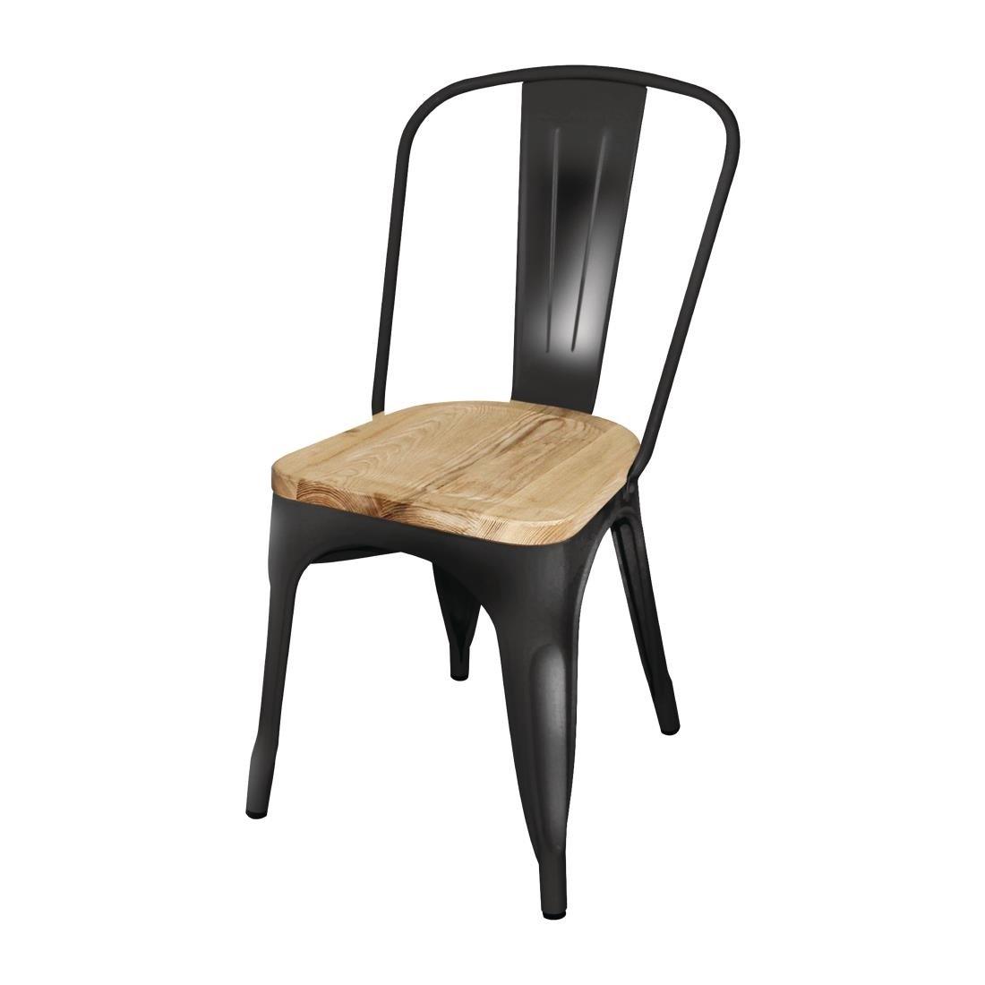 Chaise en acier noir avec assise en bois Bolero Bistro (lot de 4) - FRANCE CHR