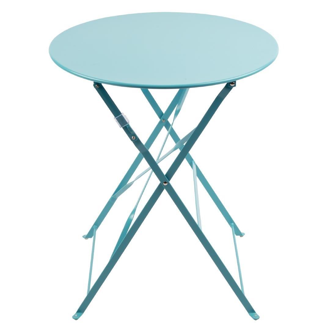 Table de terrasse ronde en acier Bolero bleu turquoise 595mm - FRANCE CHR