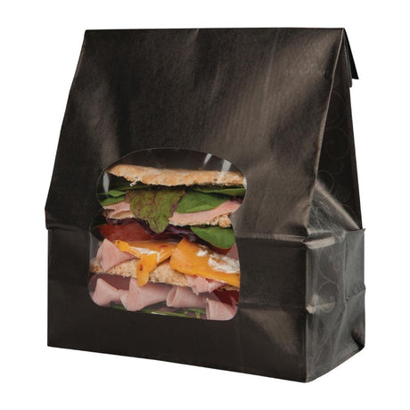 Sacs sandwich en papier recyclable noir avec fenêtre Colpac (lot de 250) - FRANCE CHR