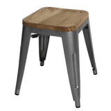 Tabourets bistro bas en acier gris métal avec assise en bois Bolero (lot de 4) - FRANCE CHR