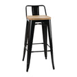 Tabourets bistro hauts avec dossier et assise en bois Bolero noirs (lot de 4) - FRANCE CHR