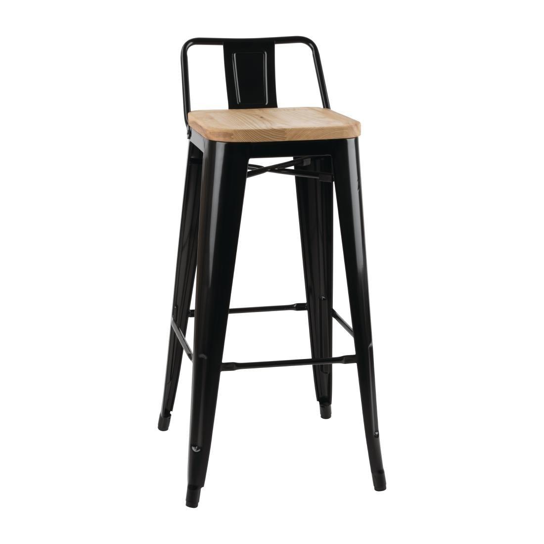 Tabourets bistro hauts avec dossier et assise en bois Bolero noirs (lot de 4) - FRANCE CHR