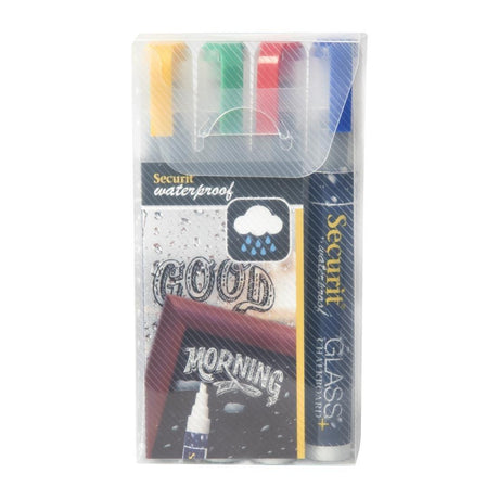 Marqueurs craie waterproof Securit (verre+ ardoise) pointe 2-6mm rouge, vert, jaune, bleu (lot de 4) - FRANCE CHR