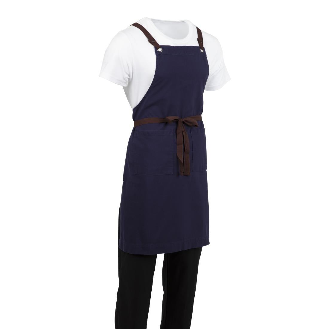 Tablier bavette en coton Southside bleu marine - FRANCE CHR