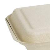 Boîtes 2 compartiments avec couvercle à charnière compostables en bagasse coloris naturel Fiesta Compostable 253mm (lot de 200) - FRANCE CHR