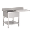 Plonge inox avec étagère basse et emplacement lave-vaisselle Gastro M 1 bac à gauche 120 x 70 x 85 cm - FRANCE CHR