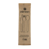 Ensembles de couverts en bois 4-en-1 emballages individuels kraft eGreen (lot de 250) - FRANCE CHR