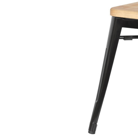 Tabourets bistro bas en acier noir avec assise en bois Bolero (lot de 4) - FRANCE CHR