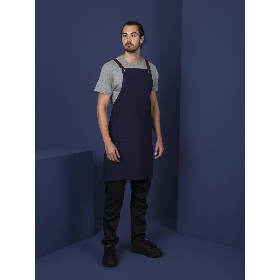Tablier bavette en coton Southside bleu marine - FRANCE CHR