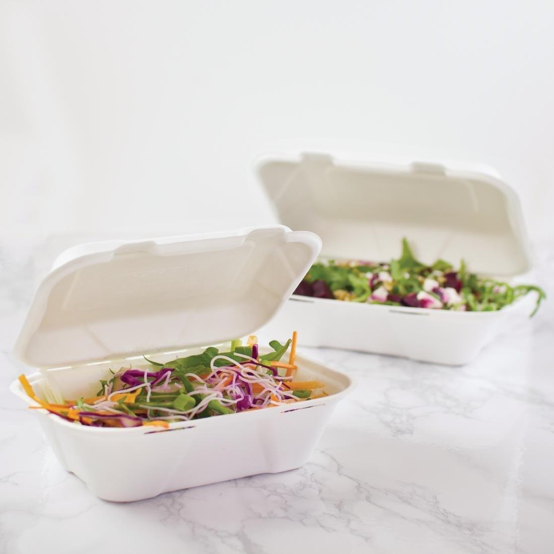 Boîtes repas en bagasse compostables avec couvercle à charnière Vegware 228mm (Lot de 200) - FRANCE CHR