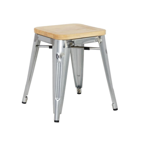 Tabourets bistro bas en acier avec assise en bois Bolero (lot de 4) - FRANCE CHR