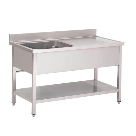 Plonge inox avec étagère basse Gastro M 1 bac à gauche 140 x 70 x 85 cm - FRANCE CHR