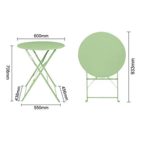 Table de terrasse carrée pliante en acier Bolero vert clair 595 mm - FRANCE CHR