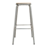 Tabouret haut en acier galvanisé avec assise en bois Bolero Cantina (lot de 4) - FRANCE CHR