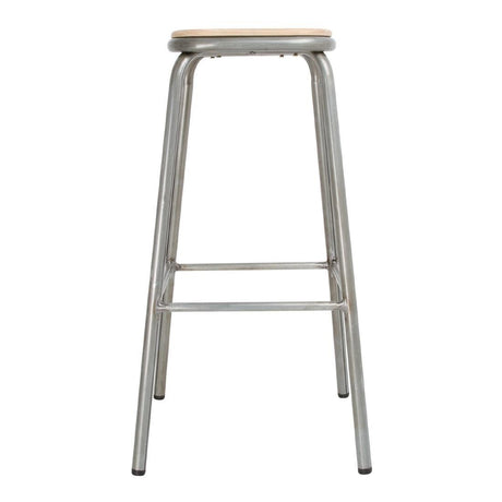 Tabouret haut en acier galvanisé avec assise en bois Bolero Cantina (lot de 4) - FRANCE CHR